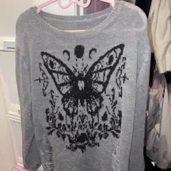 グレー 蝶模様 長袖ニット y2k 地雷 平成女児 パンク 00s❤︎