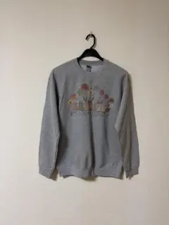 GILDAN スウェット【M】ユニセックス 花柄 ロゴ プリント グレー 古着