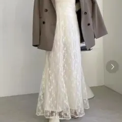 heather レースマーメイドスカート ホワイト ベージュ