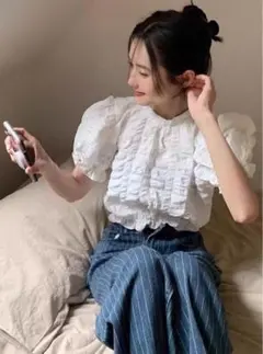 美品 GRL グレイル ポップコーンショート丈トップス M