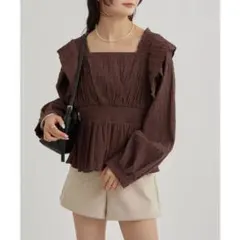 【mystic】スクエアシャーリングブラウス （brown）新品タグ付き