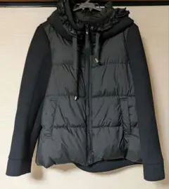 QVCアンドラブ　華やぎフリルの異素材ジャケット 中綿アウター M 黒