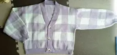 チェックカーディガン　紫　ラベンダー　ニットカーディガン　春冬　Lサイズ