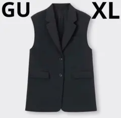 未使用　GU黒ブラックレイヤード無地テーラードベストXL 華奢見え