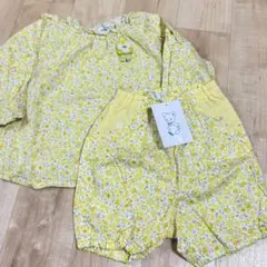 ファミリア　セットアップ　80 黄色　花柄　イエロー　かぼちゃパンツ　ブラウス