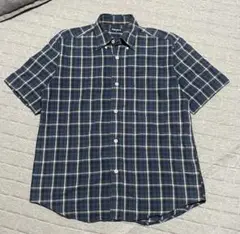 90s old UNIQLO 半袖チェックシャツ S ネイビー系