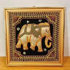 象の刺繍アート 金色フレーム