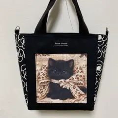 ハンドメイド　トートバッグ　ショルダーバッグ　猫パネル　ショルダー紐付きのサムネイル