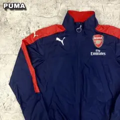 PUMA アーセナル ナイロンジャケット 古着 チームロゴ 袖ライン ネイビー