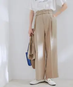 美品☆vis☆美easy Dカンベルト付きワイドパンツ☆ベージュ