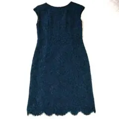 ワンピース　M　ノースリーブ　レース　花柄　ディープグリーン　結婚式　パーティー