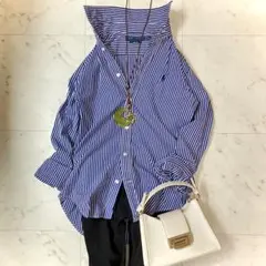 美品 ラルフローレン ストライプシャツ スリムフィット ブルー ポニー刺繍 2