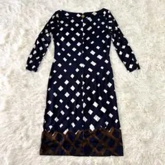 美品 Tory Burch シルク ワンピース ドット ロゴ 総柄 S ベルト付 美品 Tory Burch シルク ワンピース ドット ロゴ 総柄 S ベルト付