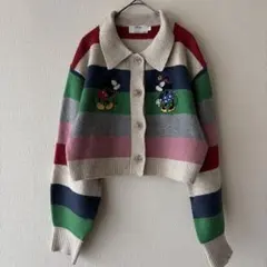 MOUSSY Disney ミッキー刺繍 ストライプカーディガン