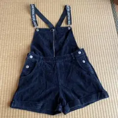 黒 コーデュロイ オーバーオール ショートパンツ