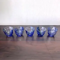 青いガラス製コップ 5個セット