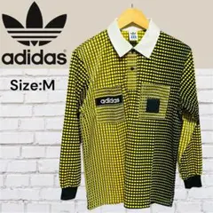 美品★adidas 90s イエロー ブラック チェック柄 長袖ポロシャツ M