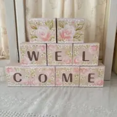 ♡トールペイント♡ピンクローズのウェルカムブロック♡ハンドメイド♡