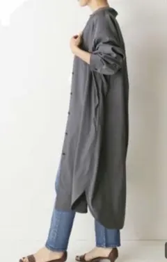 バンドカラー ロングワンピース