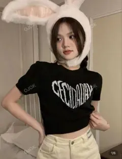 shein Tシャツ　ニット生地　ハート　y2k 黒