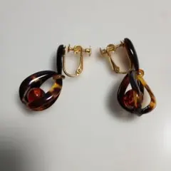 べっ甲、琥珀珠、籠型イヤリング