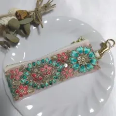 【再販】インド刺繍リボン　ミニポーチ