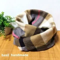 スヌード　マフラー　ネックウォーマー　ハンドメイド　ピンク♡ベージュ　チェック
