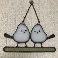 ステンドグラス「ペアのシマエナガ」