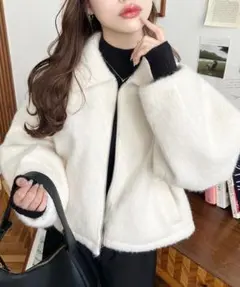 【moment+】Wファスナーボリュームスリーブシャギーショートブルゾン