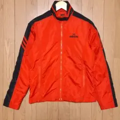 90s アディダスナイロンジャケット 中綿 ブラックレッド 刺繍ロゴ Sサイズ