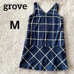 グローブ　Grove ネイビー チェック柄 ノースリーブ ワンピース Mのサムネイル