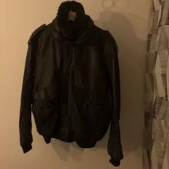 ブラックレザージャケット ミリタリー風