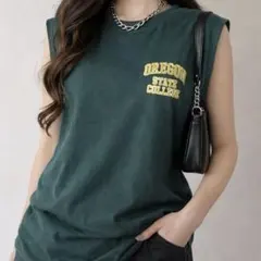 WEGO ノースリーブTシャツ カレッジロゴ 緑 M