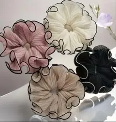 フリル付き花形ヘアゴム 4色セット
