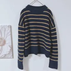 UNIQLO ストライプ　ニット　セーター　長袖　ボーダー　紺色/ベージュ　S