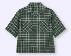 GU オープンカラーボクシーチェックシャツ 5分袖 Lサイズ グリーン