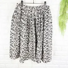 スタジオクリップ 総柄 マルチカラー ひざ丈フレアスカート ウエストゴム紐 春夏