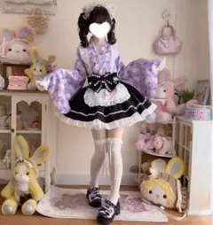 【コスプレ】和服 メイド ロリータ コスプレ 紫色 浴衣のサムネイル