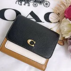 新品未使用 COACHコーチ 三つ折り財布 コンパクト ブラウン ブラック