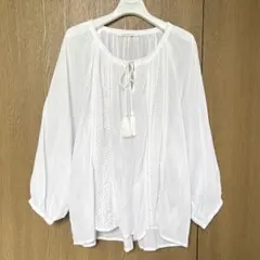 Lugnoncure インド綿 刺繍 シアー ブラウス チュニック ホワイトのサムネイル