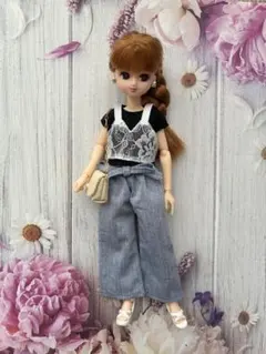 値下げ♡22cmドール服 襟付きカーディガン×ロールアップデニムスカート