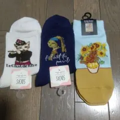 レディース ソックス 3足セット アートデザイン 有名絵画シリーズ