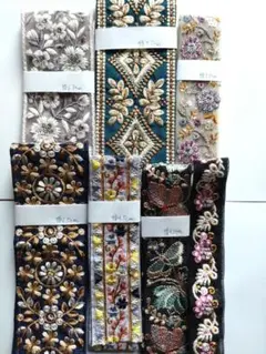 インド刺繍リボン　50cm6点＋細幅50cm1点 計3.5m R44 ハギレ有