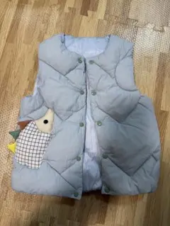 動物ポケット付きライトブルーキルティングベスト ダウン