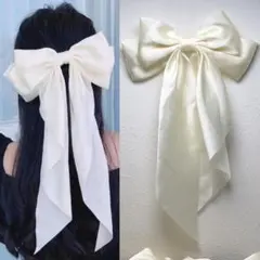 リボンバレッタ,ヘアクリップ,アイボリー,白・ホワイト系