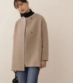 ノーカラージャケット　カシミヤ　コート　NATURAL BEAUTY BASIC