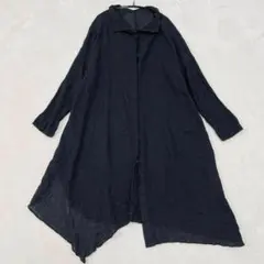 ☆極美品☆45R インディゴデニム コート 羽織 リボン Aライン リネン