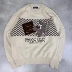 Lynx U.S.A. クルーネックニット アイボリー キャラクター チェック柄