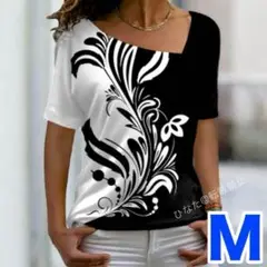背中にもデザイン♡トライバル柄のTシャツ M♡ハワイアン フラダンス♡白黒