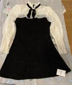 GRL グレイルボウタイ付き異素材ヨークフリルワンピース　タグ付き新品